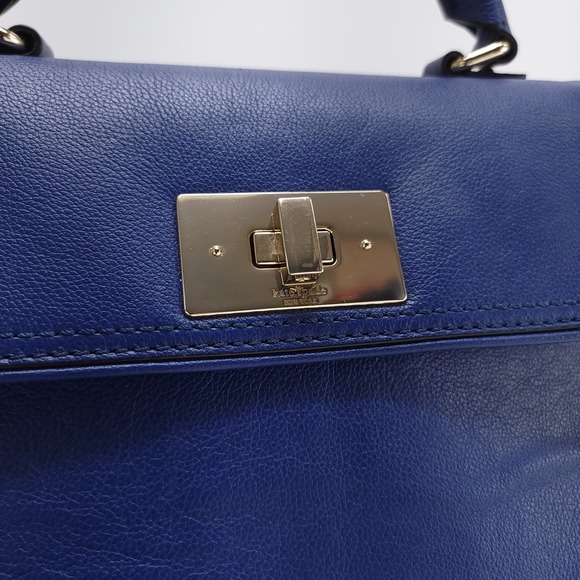 Kate Spade Irving Place Little Madine Lapis Blue Leather Tote Purse Shoulder Bag - Picture 3 of 11